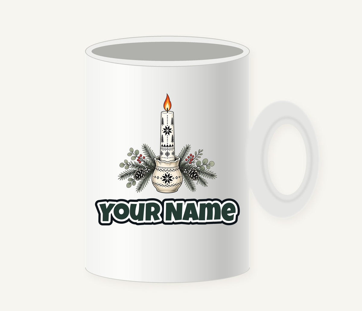 Nordic Candle And Pine Personalised Christmas Mug