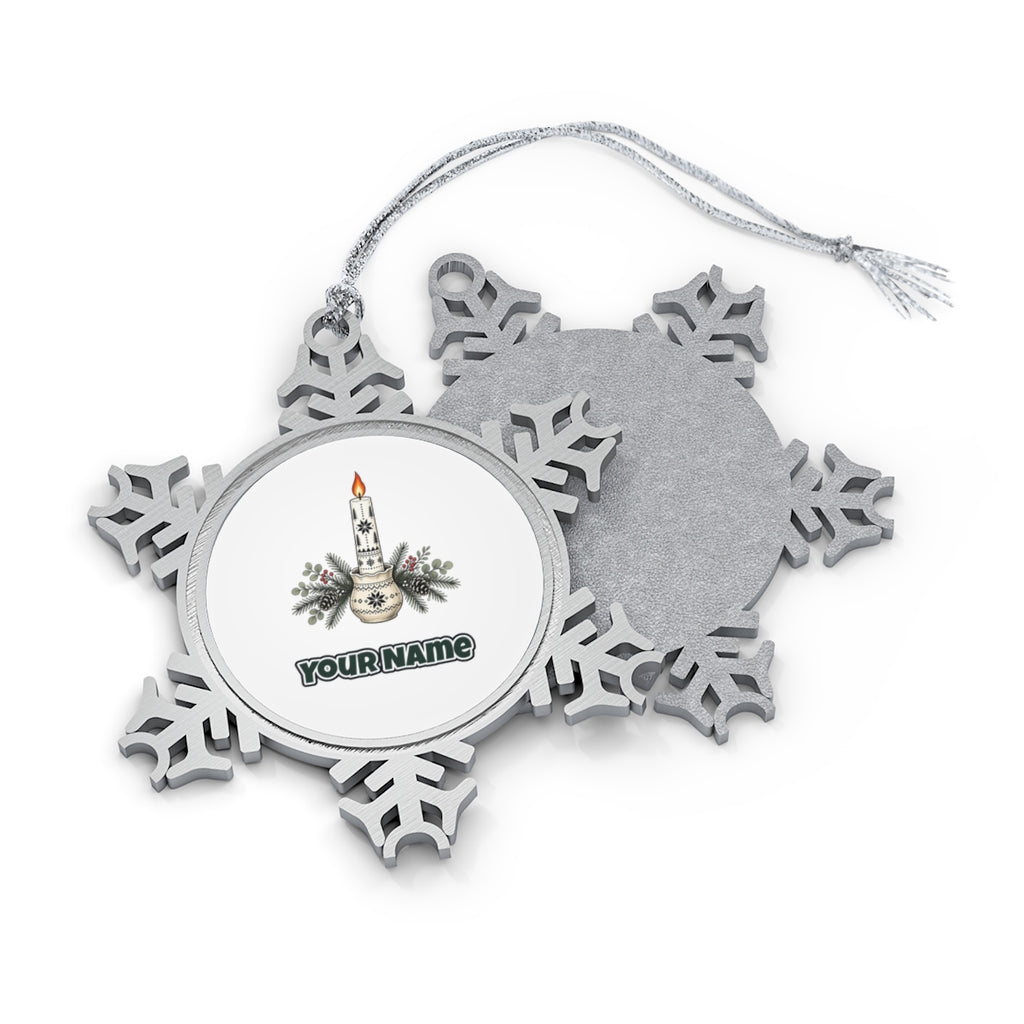 Nordic Candle And Pine Personalised Pewter Christmas Ornament