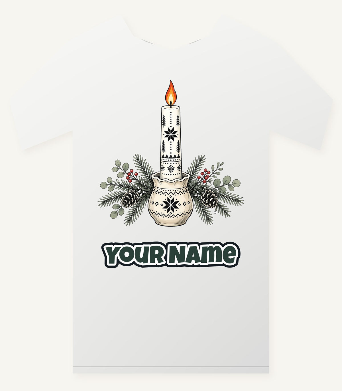 Nordic Candle And Pine Personalised Christmas T-Shirt and Hoodie