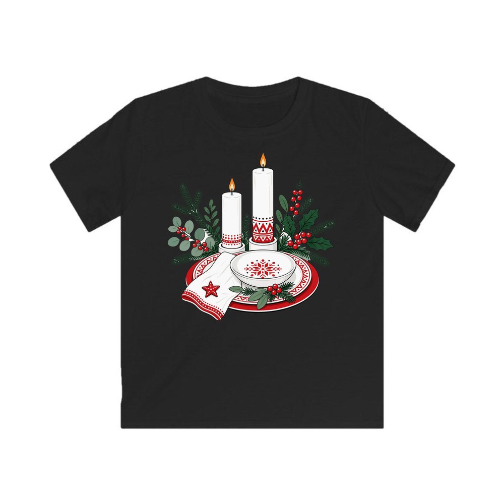 Nordic Candles And Table Setting personalised kids Christmas tee in black