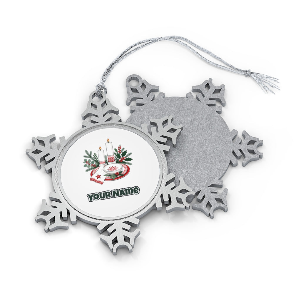 Nordic Candles And Table Setting Personalised Pewter Christmas Ornament