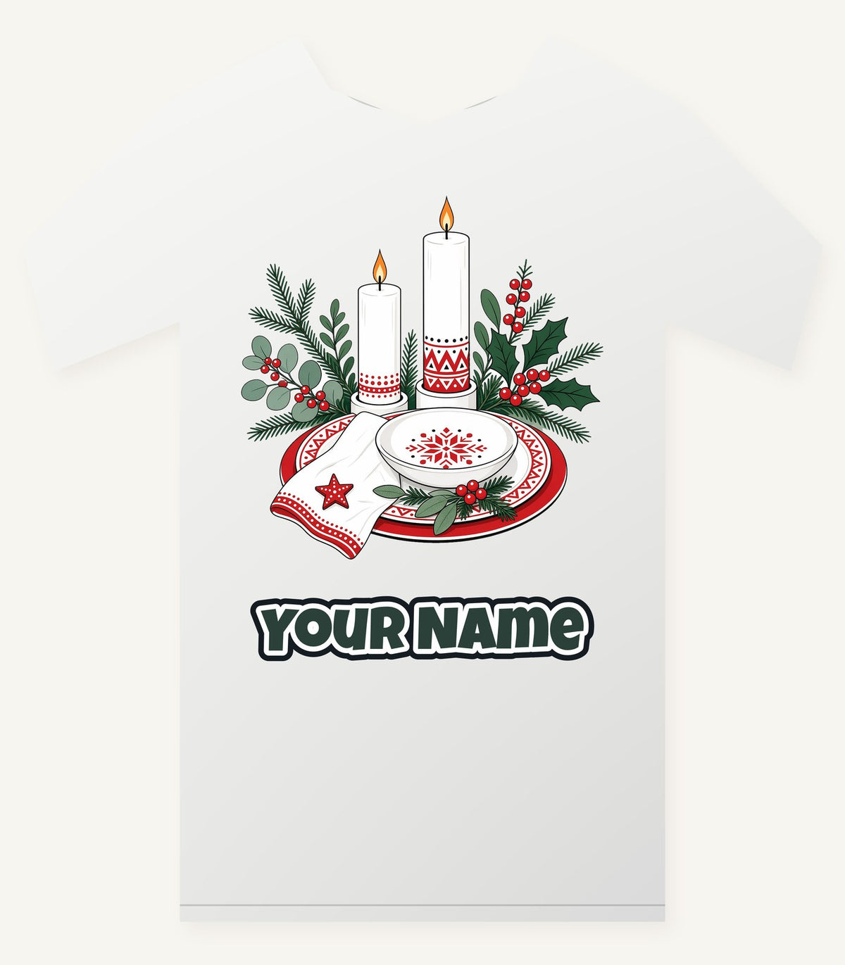 Nordic Candles And Table Setting Personalised Christmas T-Shirt and Hoodie