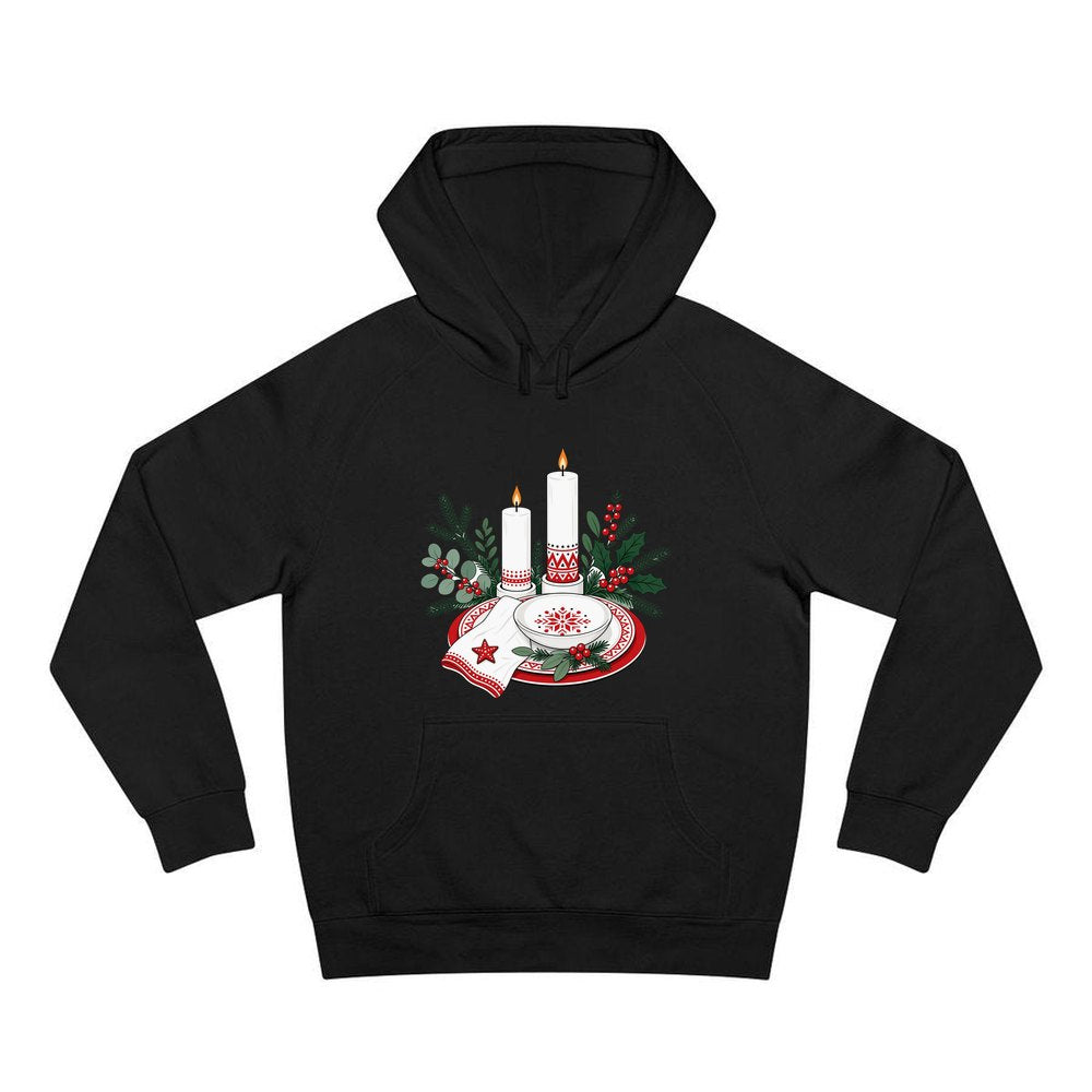Nordic Candles And Table Setting personalised Christmas hoodie in black