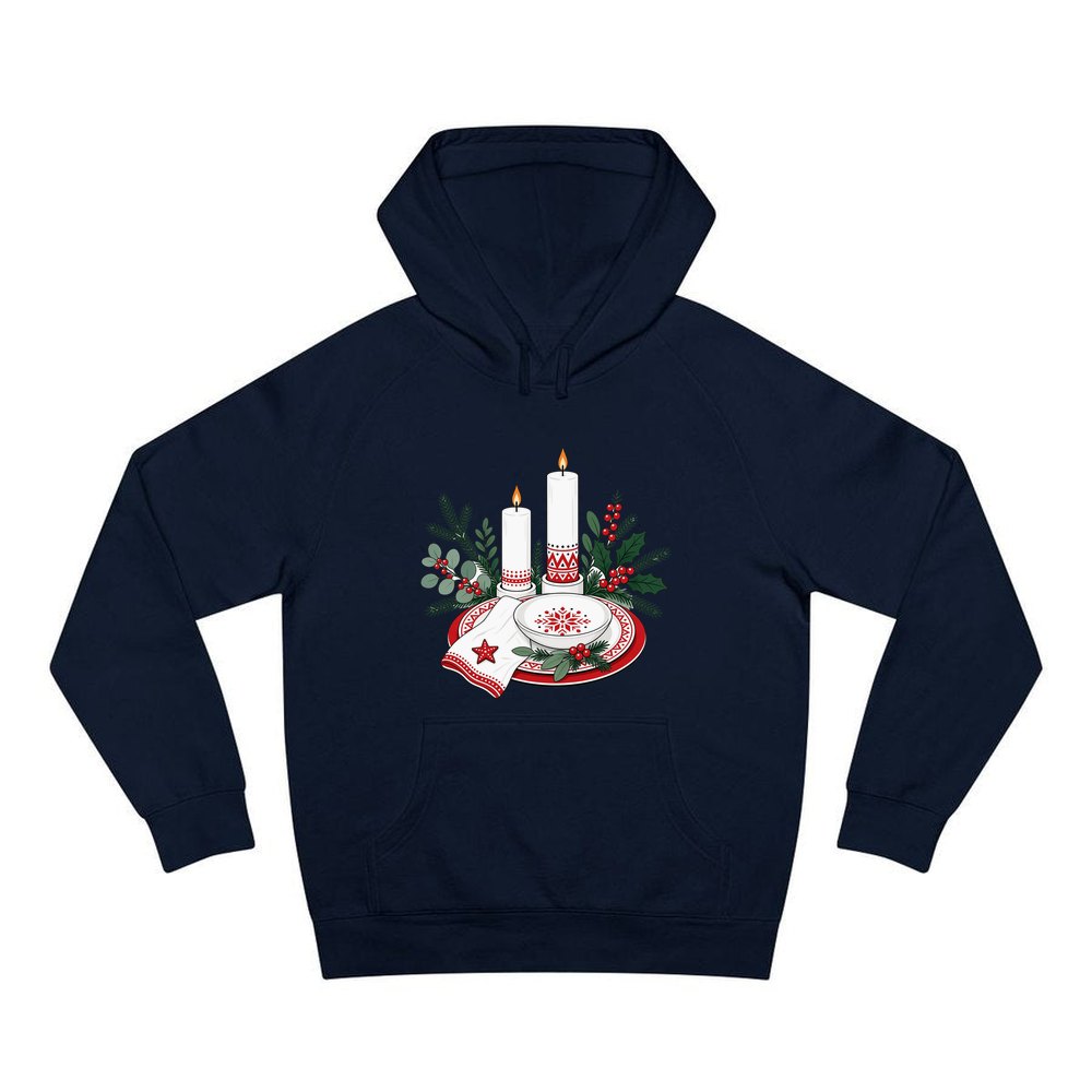 Nordic Candles And Table Setting personalised Christmas hoodie in navy