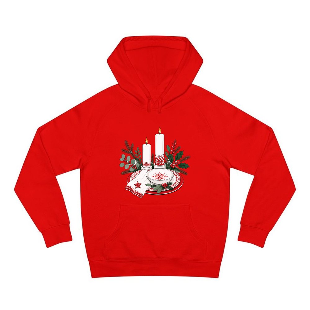 Nordic Candles And Table Setting personalised Christmas hoodie in red