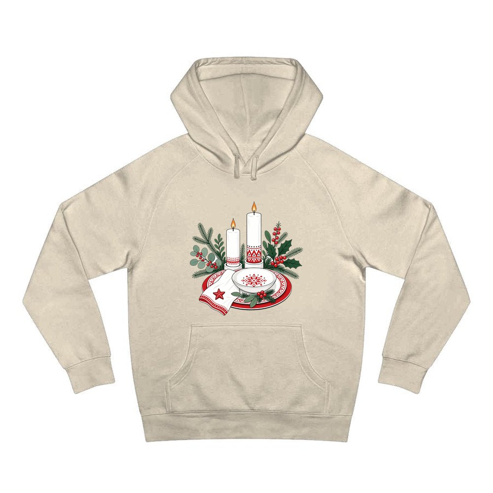 Nordic Candles And Table Setting personalised Christmas hoodie in sand