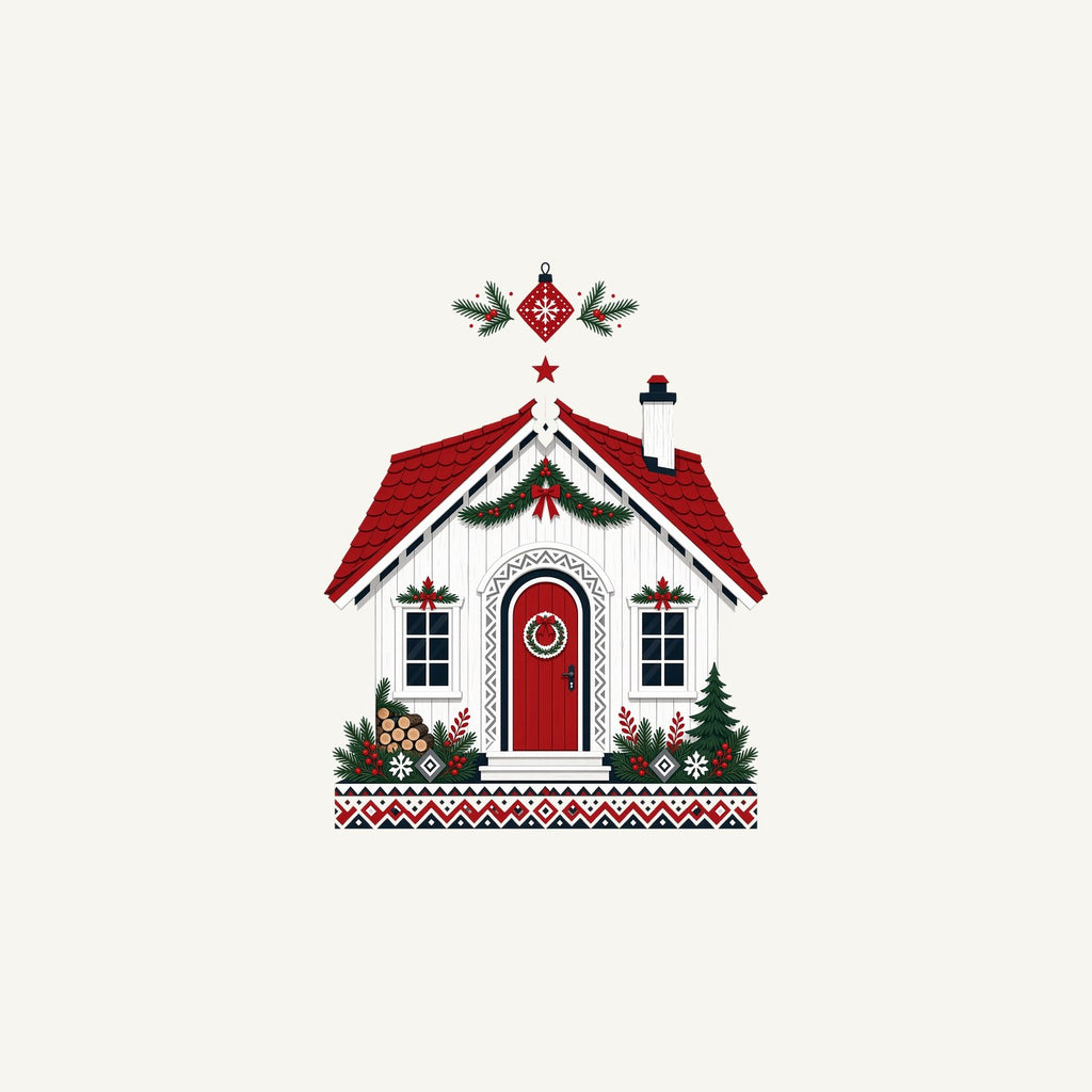 Nordic Cottage with Red Roof Personalised Christmas Mug