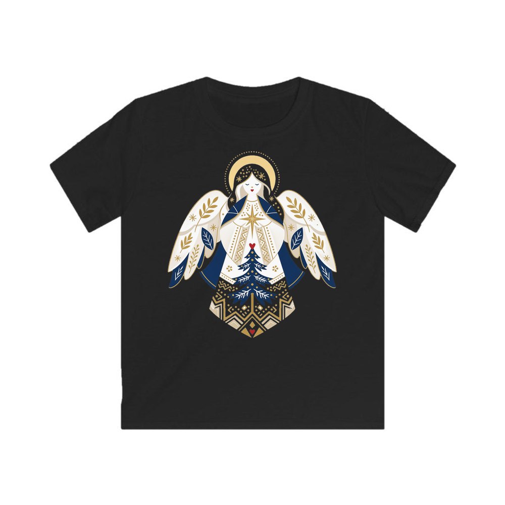 Nordic Folk Angel personalised kids Christmas tee in black