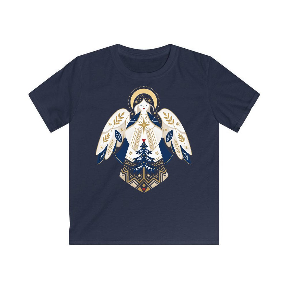 Nordic Folk Angel personalised kids Christmas tee in navy