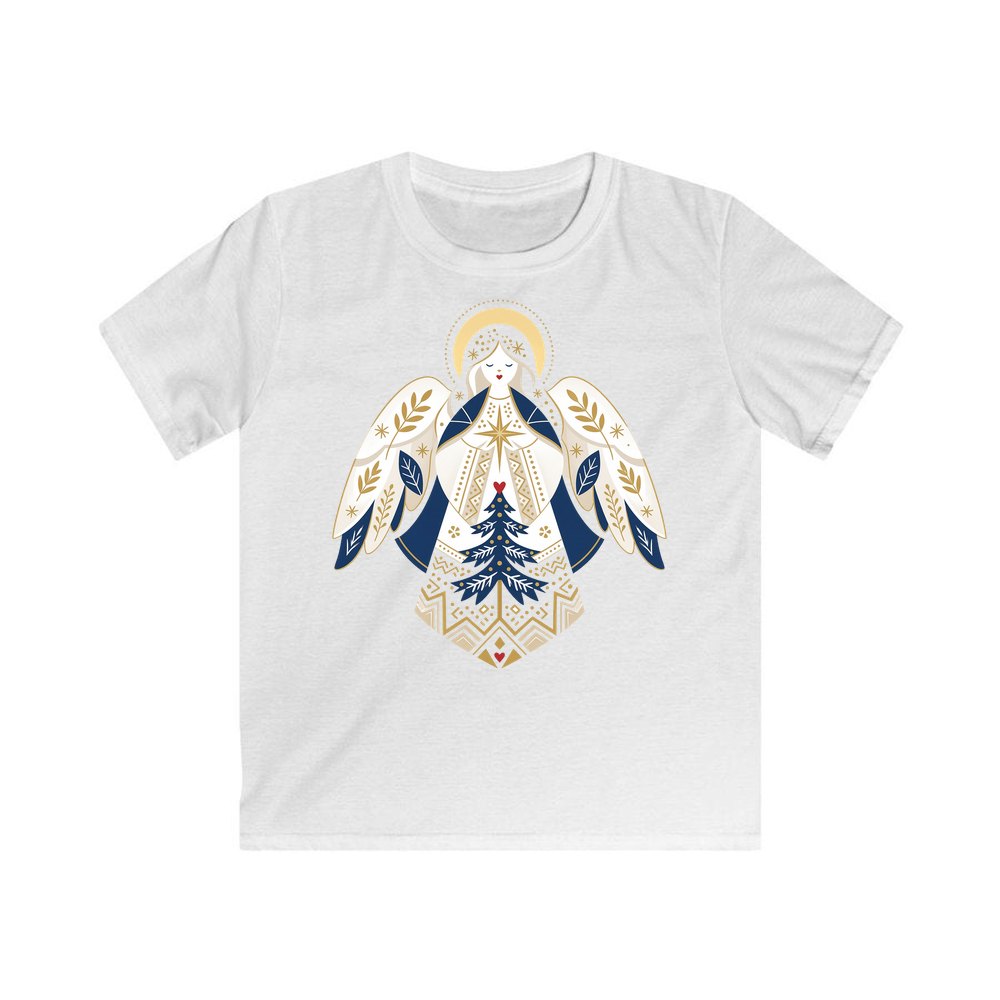 Nordic Folk Angel personalised kids Christmas tee in white