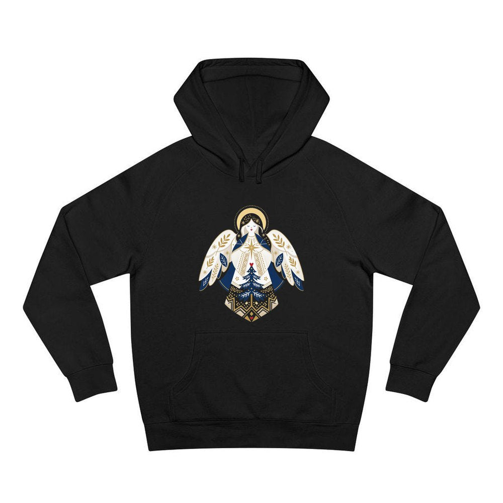 Nordic Folk Angel personalised Christmas hoodie in black