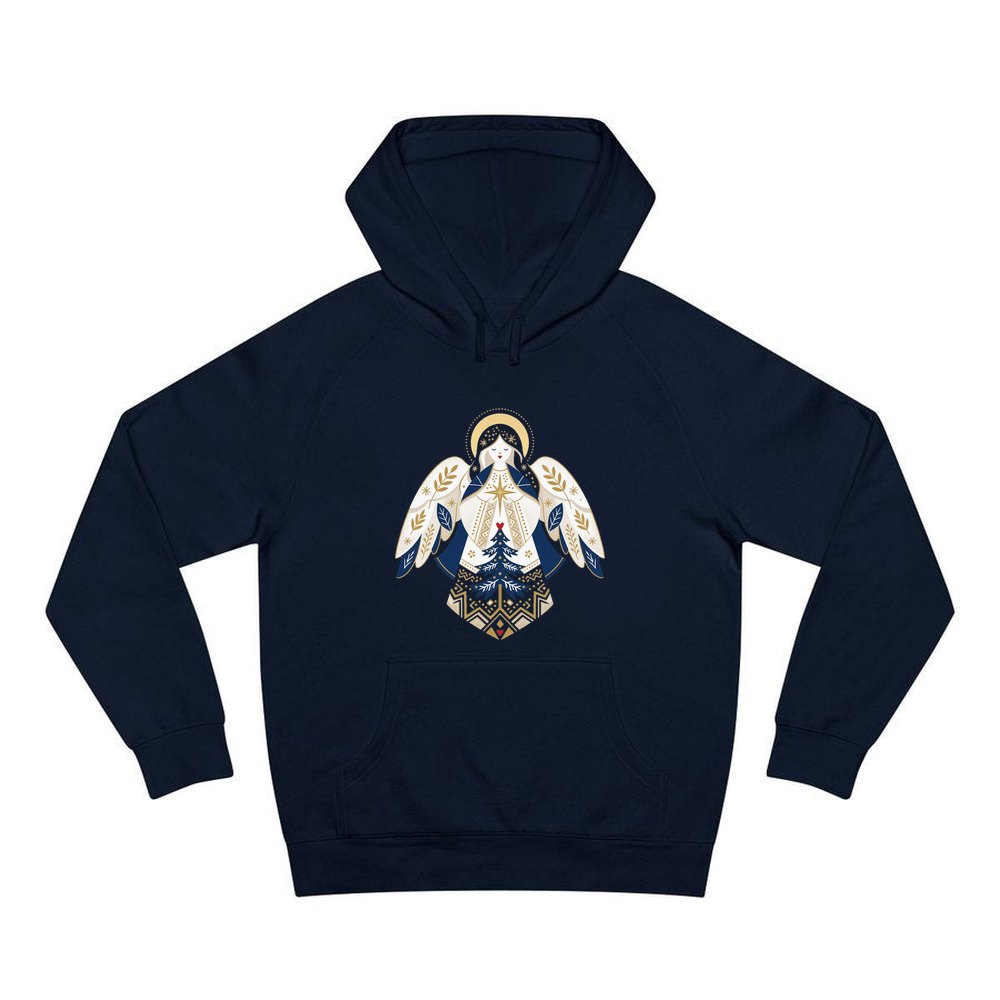 Nordic Folk Angel personalised Christmas hoodie in navy