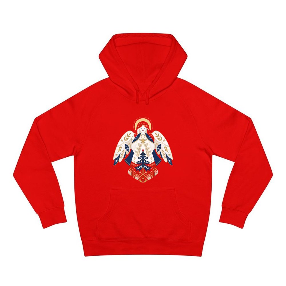 Nordic Folk Angel personalised Christmas hoodie in red