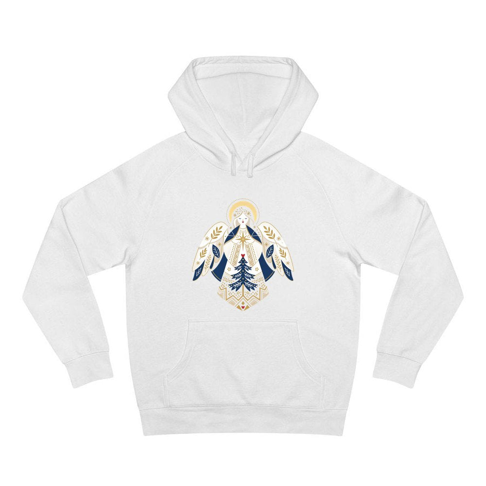 Nordic Folk Angel personalised Christmas hoodie in white