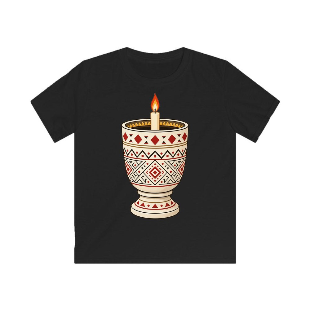 Nordic Folk Candle Cup personalised kids Christmas tee in black