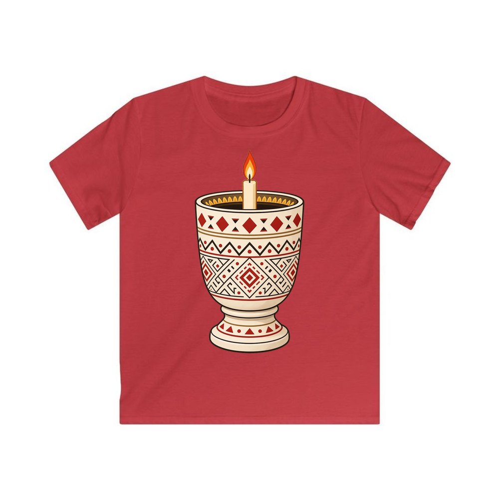 Nordic Folk Candle Cup personalised kids Christmas tee in red
