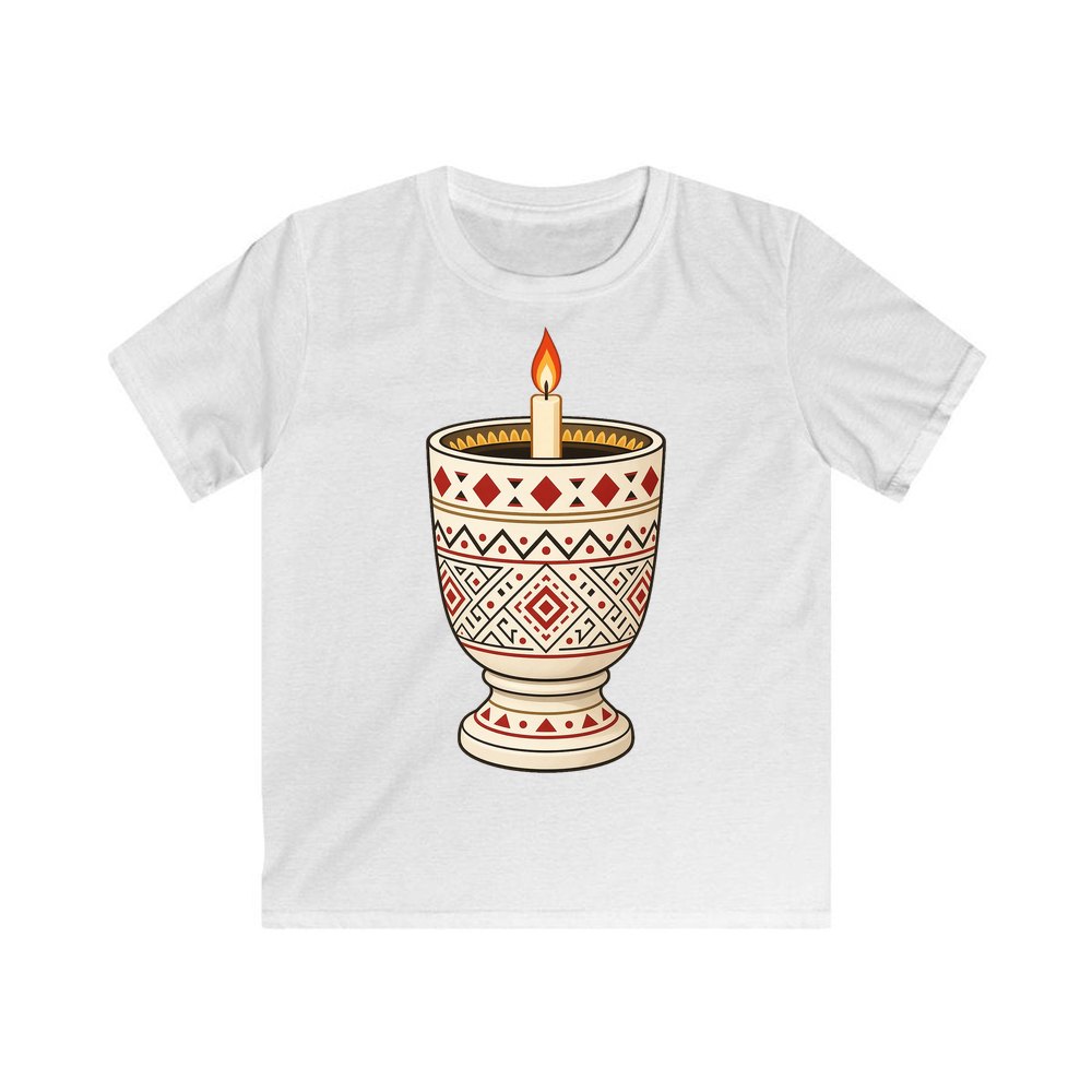 Nordic Folk Candle Cup personalised kids Christmas tee in white