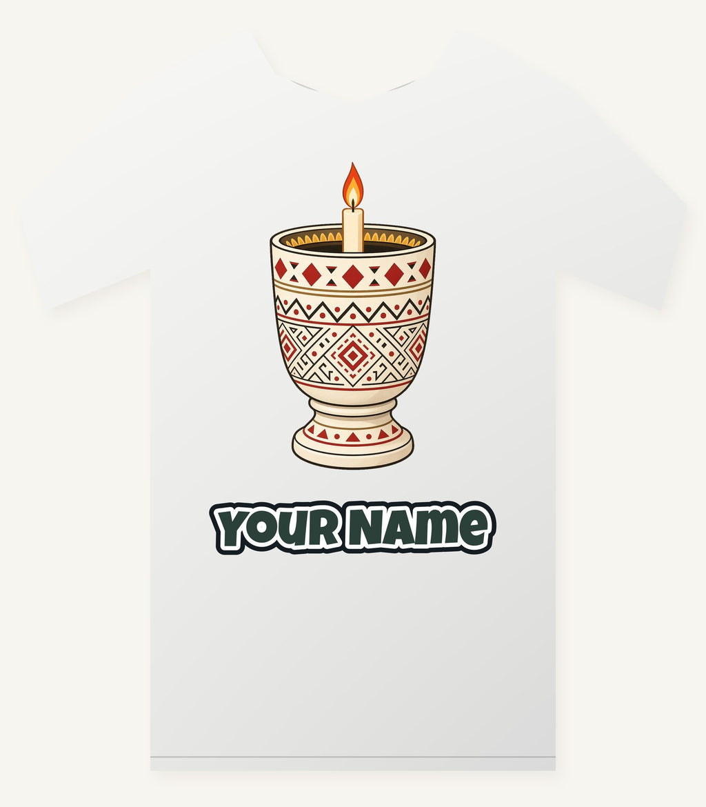 Nordic Folk Candle Cup Personalised Christmas T-Shirt and Hoodie