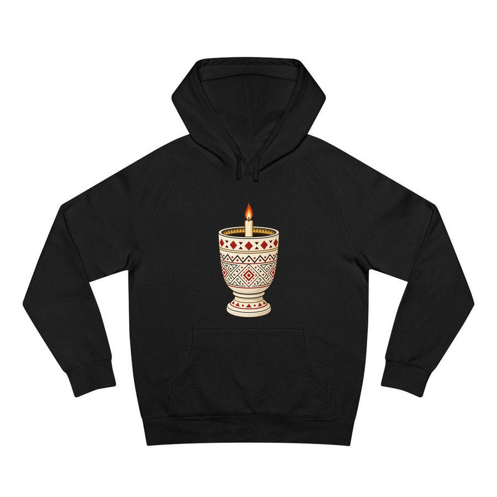 Nordic Folk Candle Cup personalised Christmas hoodie in black