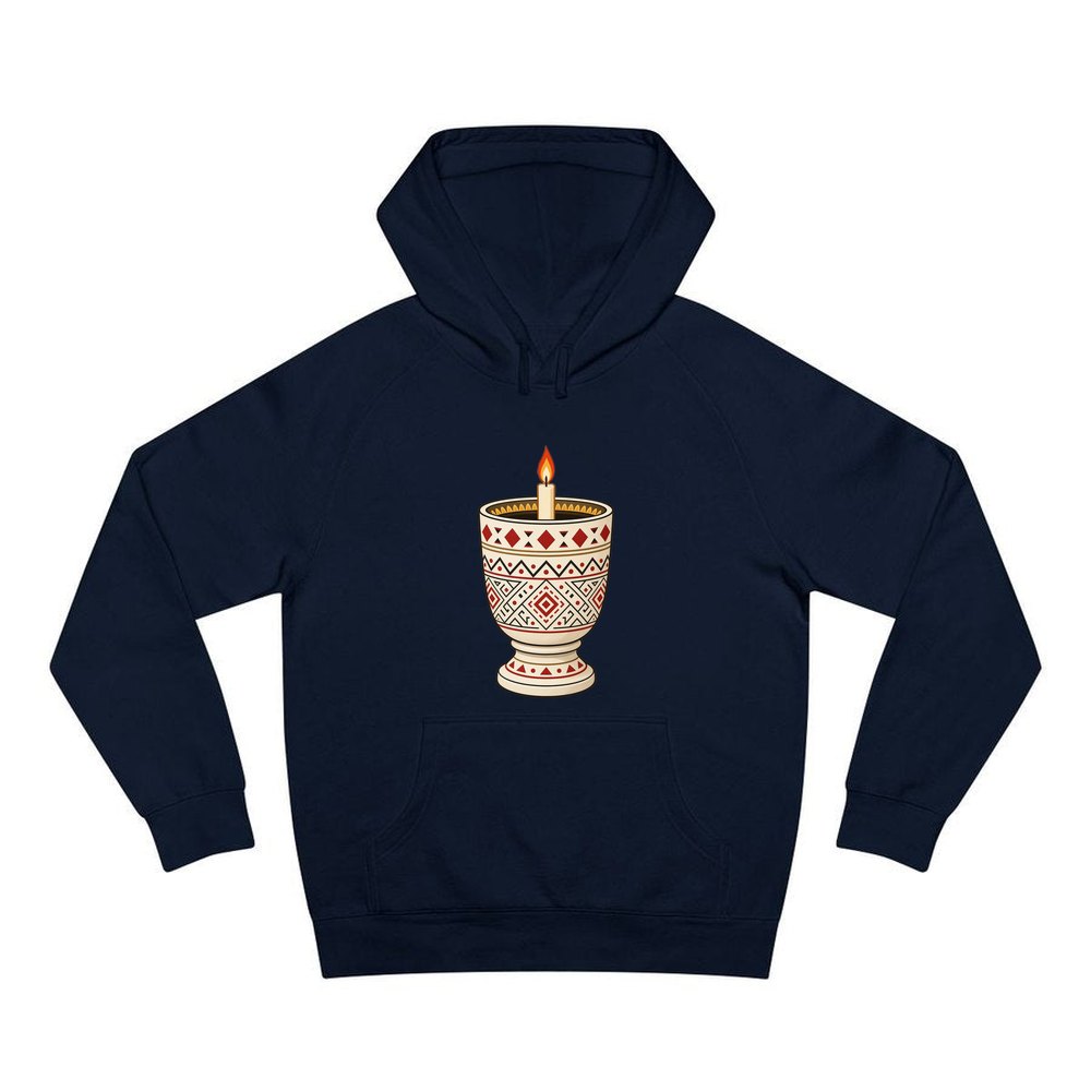 Nordic Folk Candle Cup personalised Christmas hoodie in navy