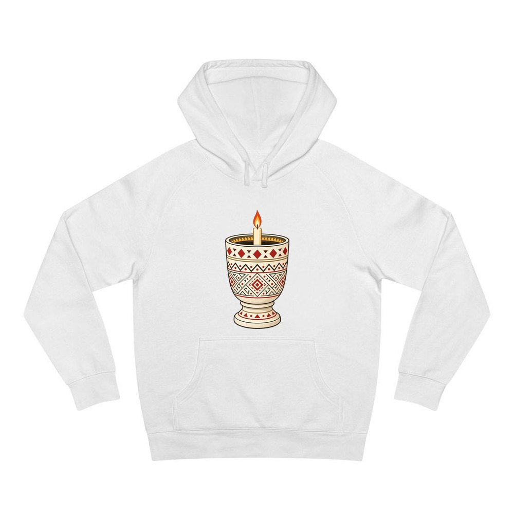 Nordic Folk Candle Cup personalised Christmas hoodie in white