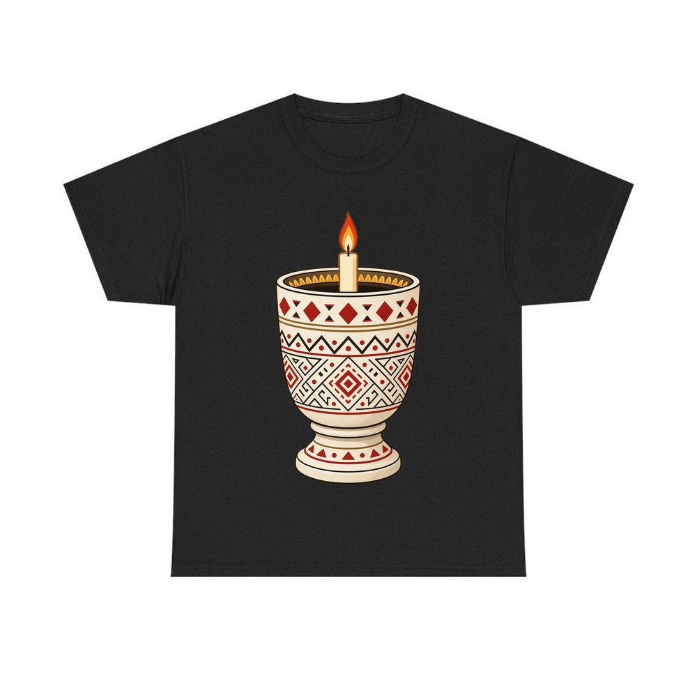 Nordic Folk Candle Cup personalised Christmas T-shirt in black