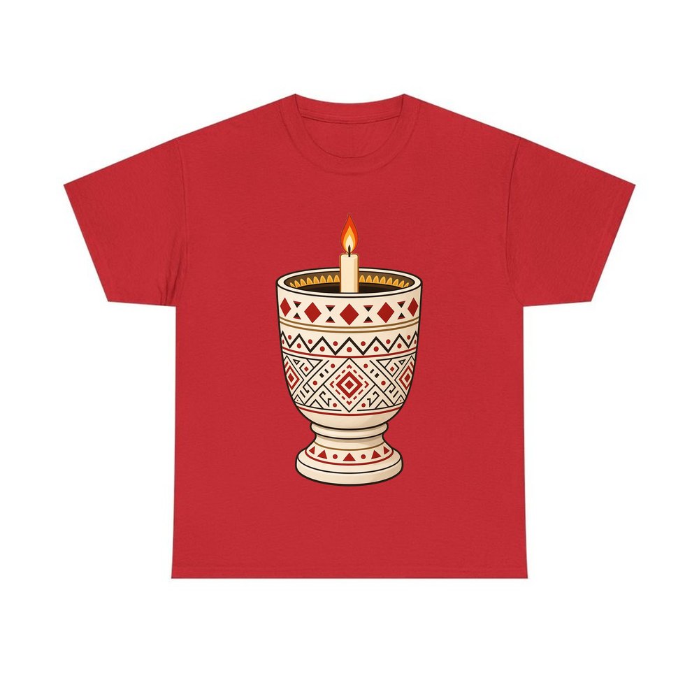 Nordic Folk Candle Cup personalised Christmas T-shirt in red