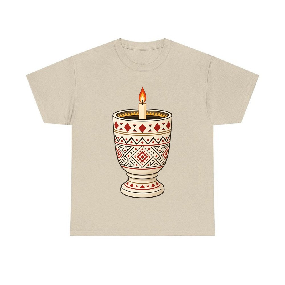 Nordic Folk Candle Cup personalised Christmas T-shirt in sand
