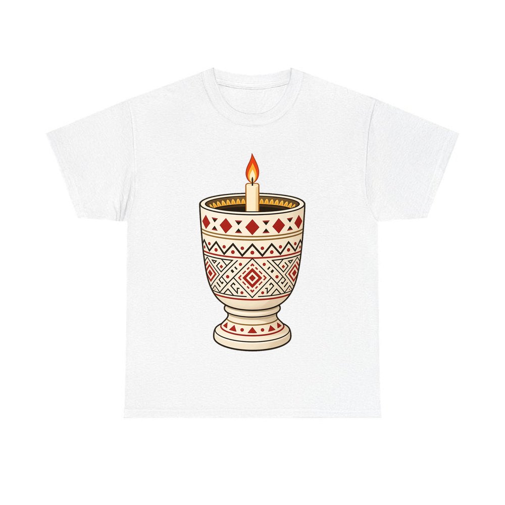 Nordic Folk Candle Cup personalised Christmas T-shirt in white