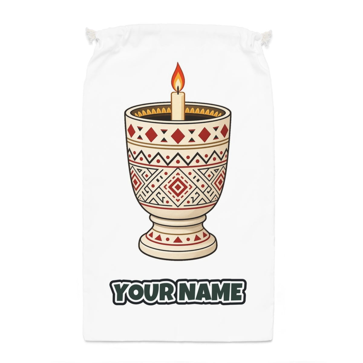Nordic Folk Candle Cup Santa sack laid flat, showing the full print