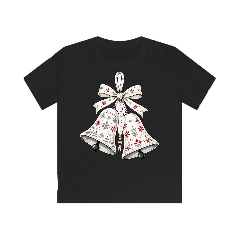 Nordic Folk Christmas Bells personalised kids Christmas tee in black