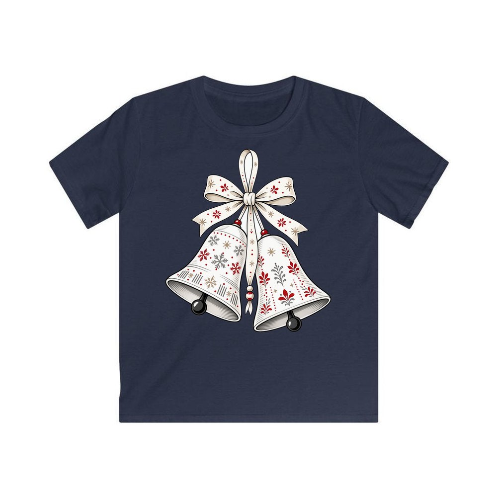 Nordic Folk Christmas Bells personalised kids Christmas tee in navy