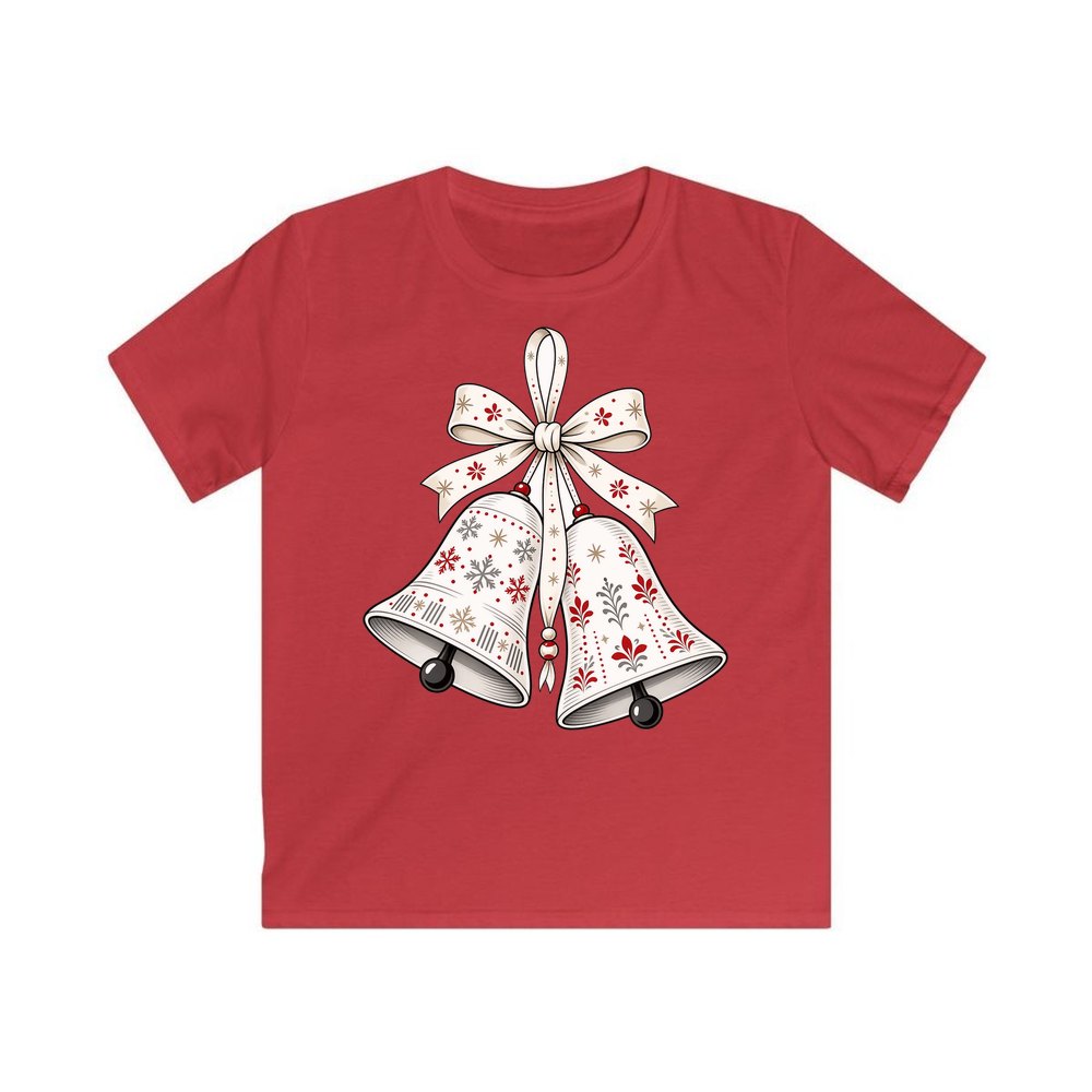 Nordic Folk Christmas Bells personalised kids Christmas tee in red