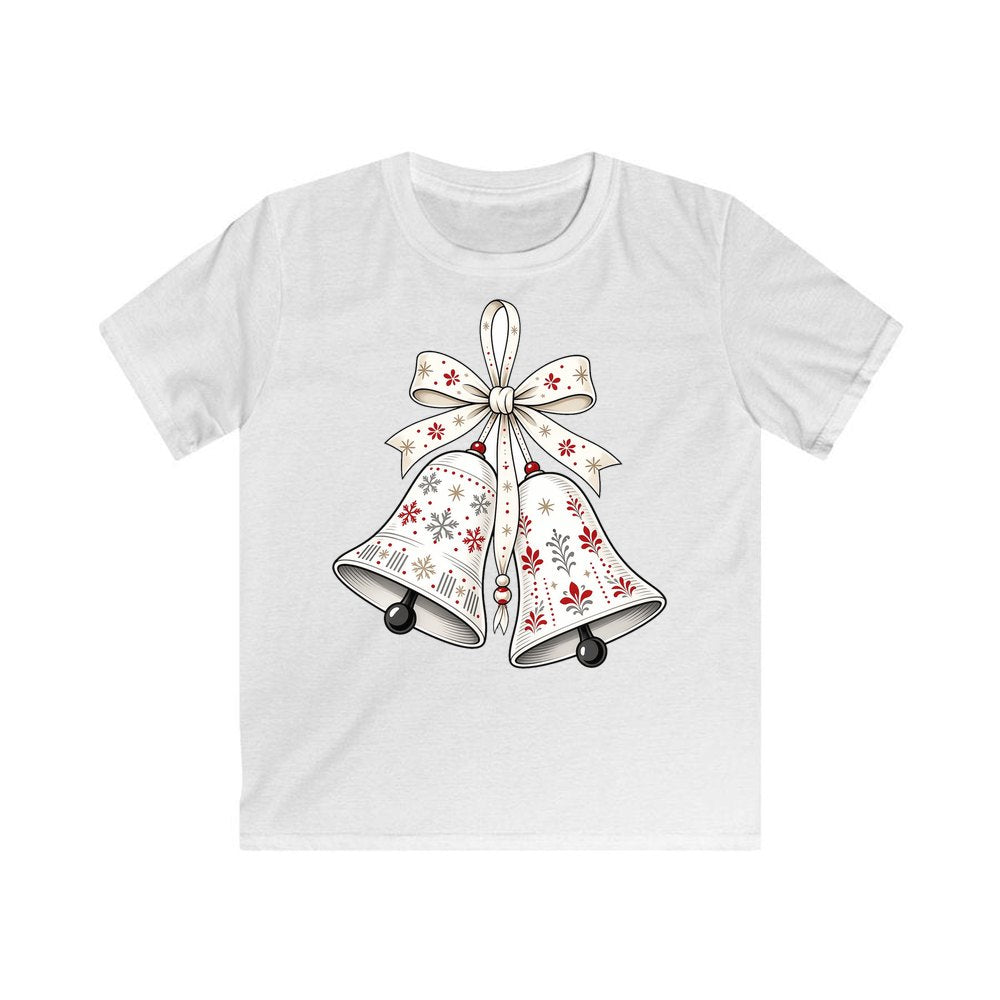 Nordic Folk Christmas Bells personalised kids Christmas tee in white