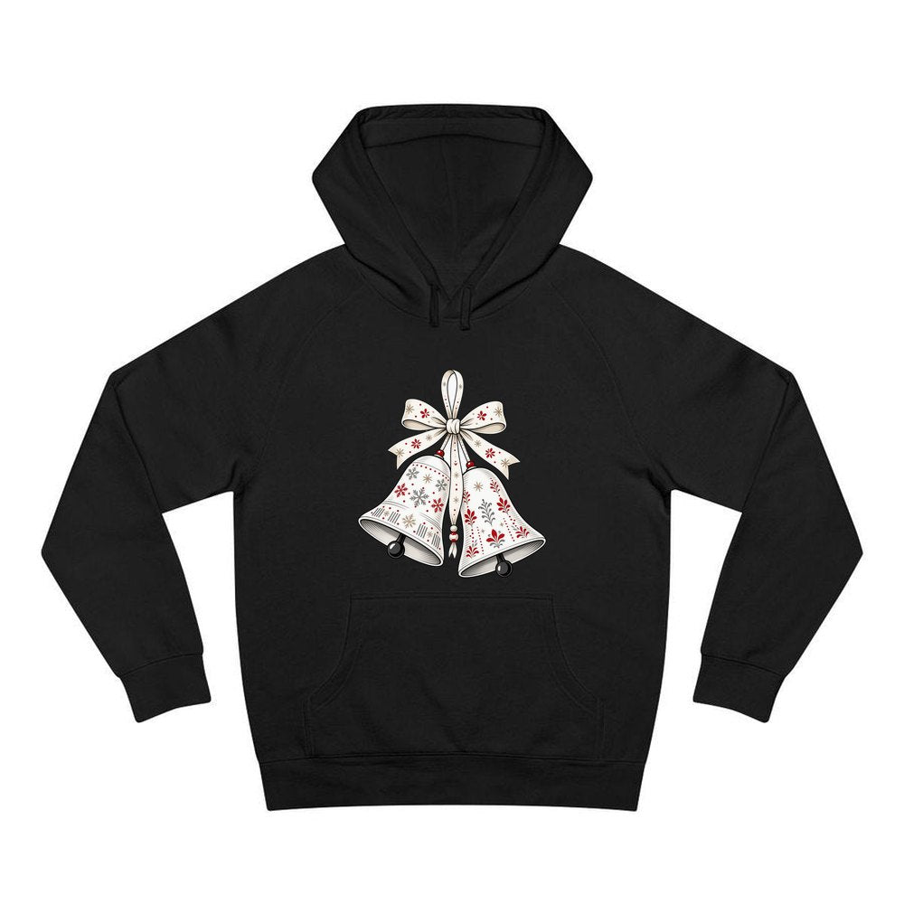 Nordic Folk Christmas Bells personalised Christmas hoodie in black