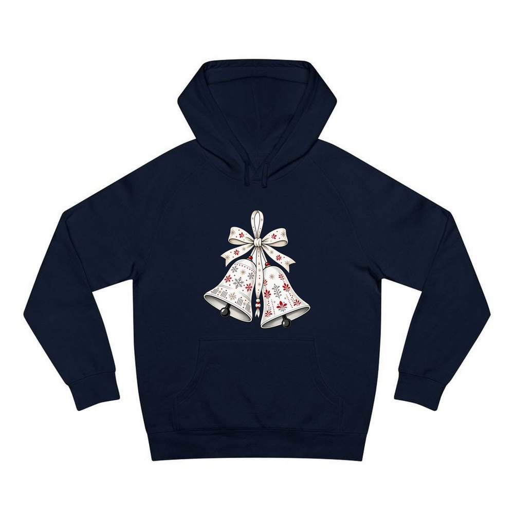Nordic Folk Christmas Bells personalised Christmas hoodie in navy