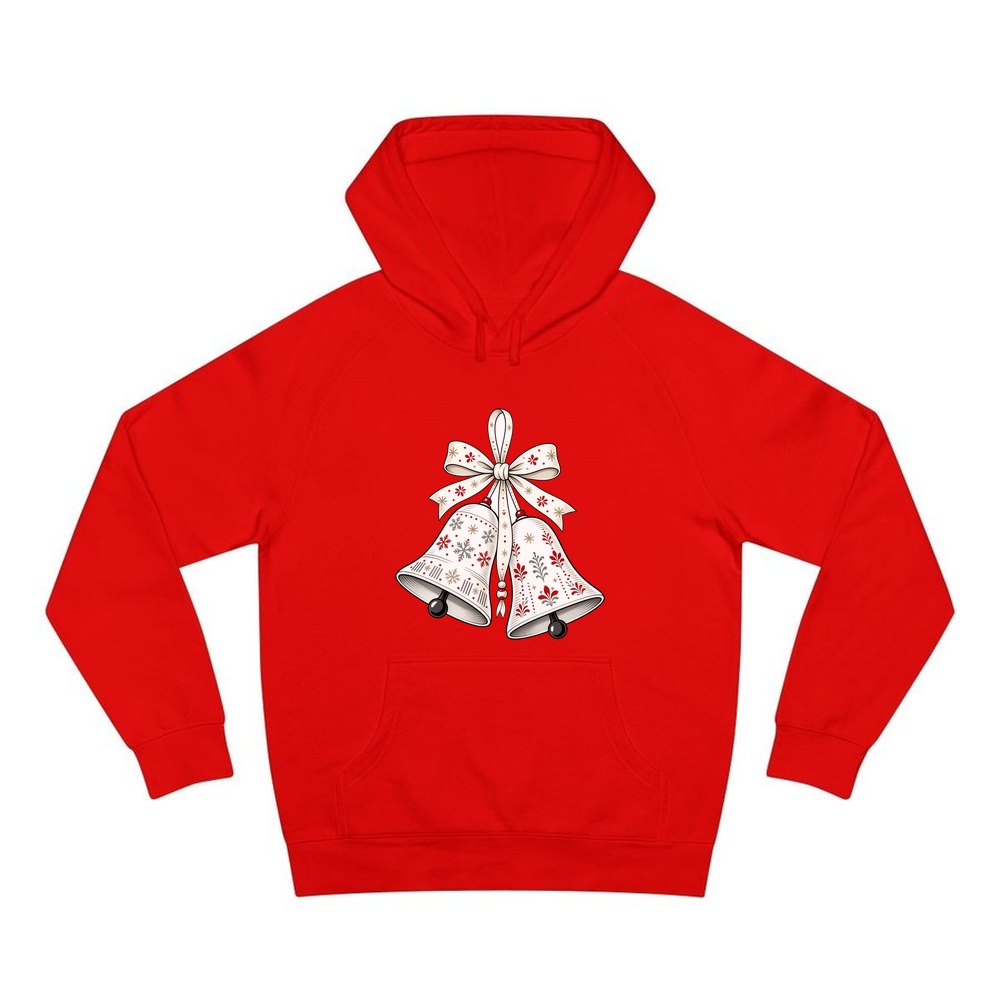 Nordic Folk Christmas Bells personalised Christmas hoodie in red