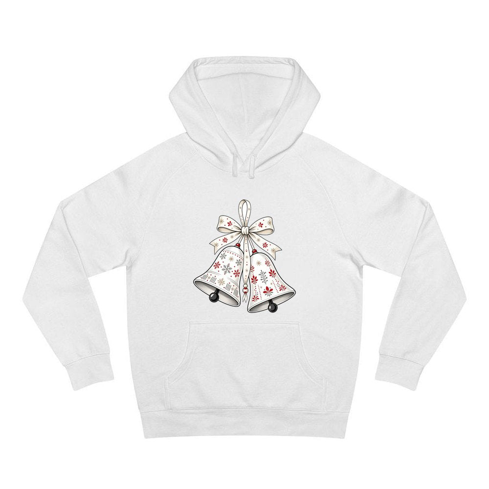 Nordic Folk Christmas Bells personalised Christmas hoodie in white