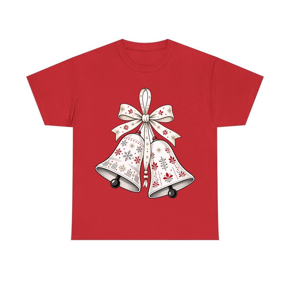Nordic Folk Christmas Bells personalised Christmas T-shirt in red
