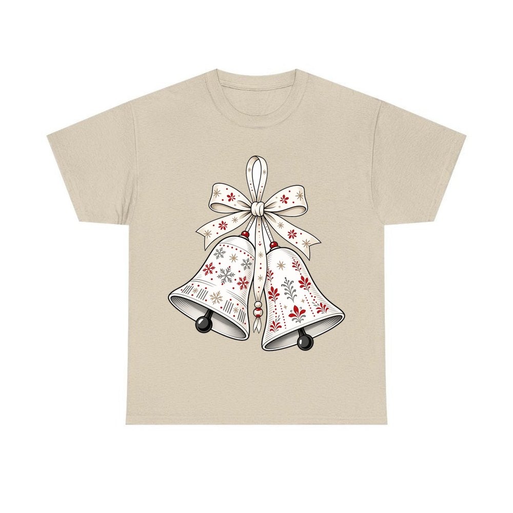 Nordic Folk Christmas Bells personalised Christmas T-shirt in sand
