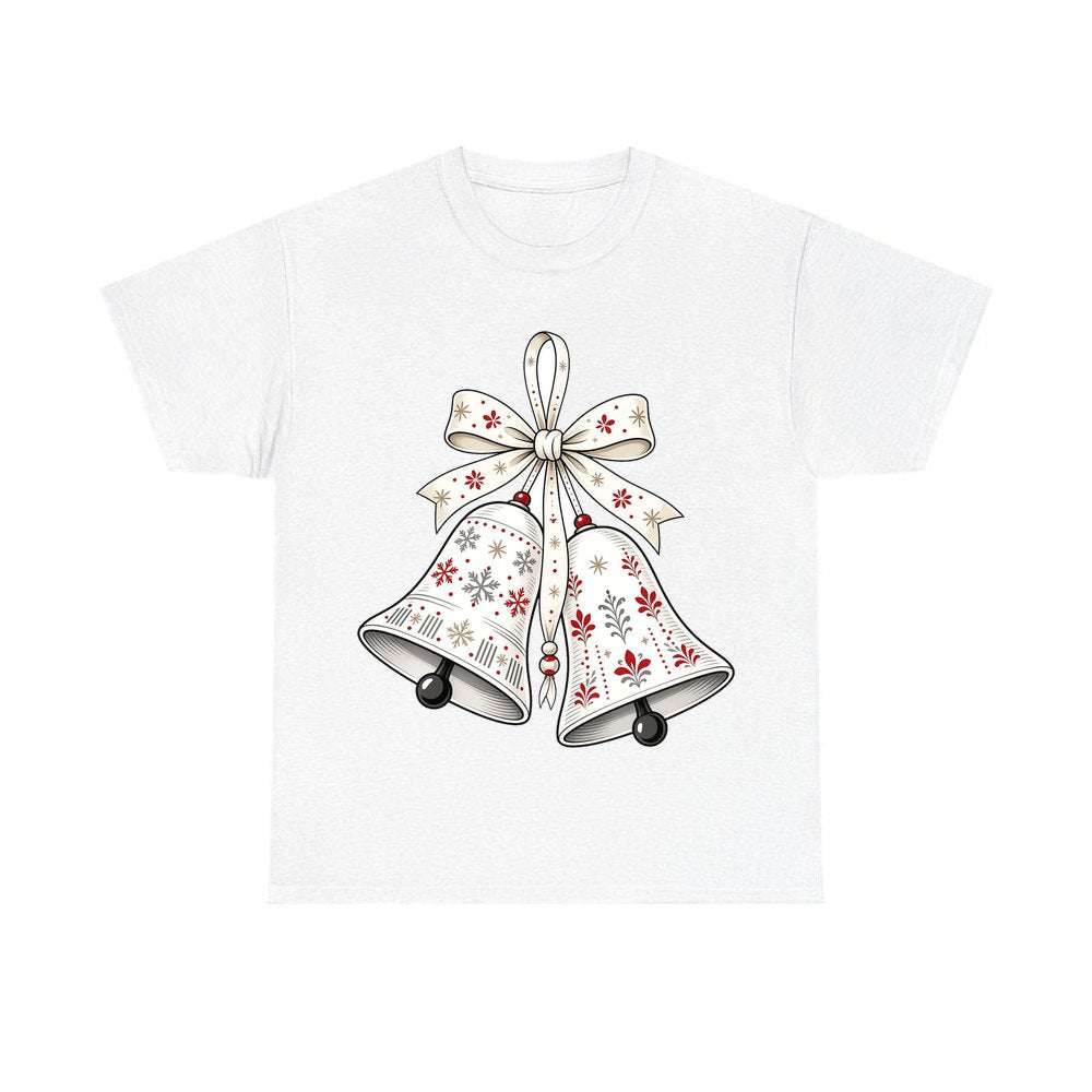 Nordic Folk Christmas Bells personalised Christmas T-shirt in white