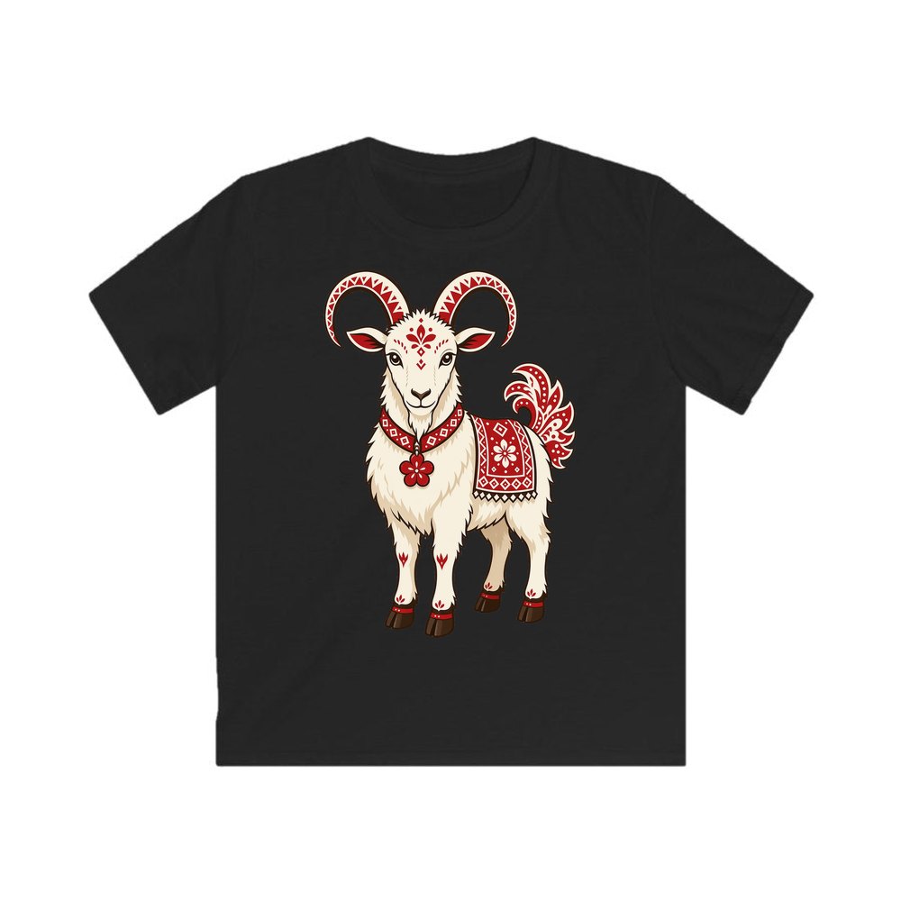 Nordic Folk Christmas Goat personalised kids Christmas tee in black
