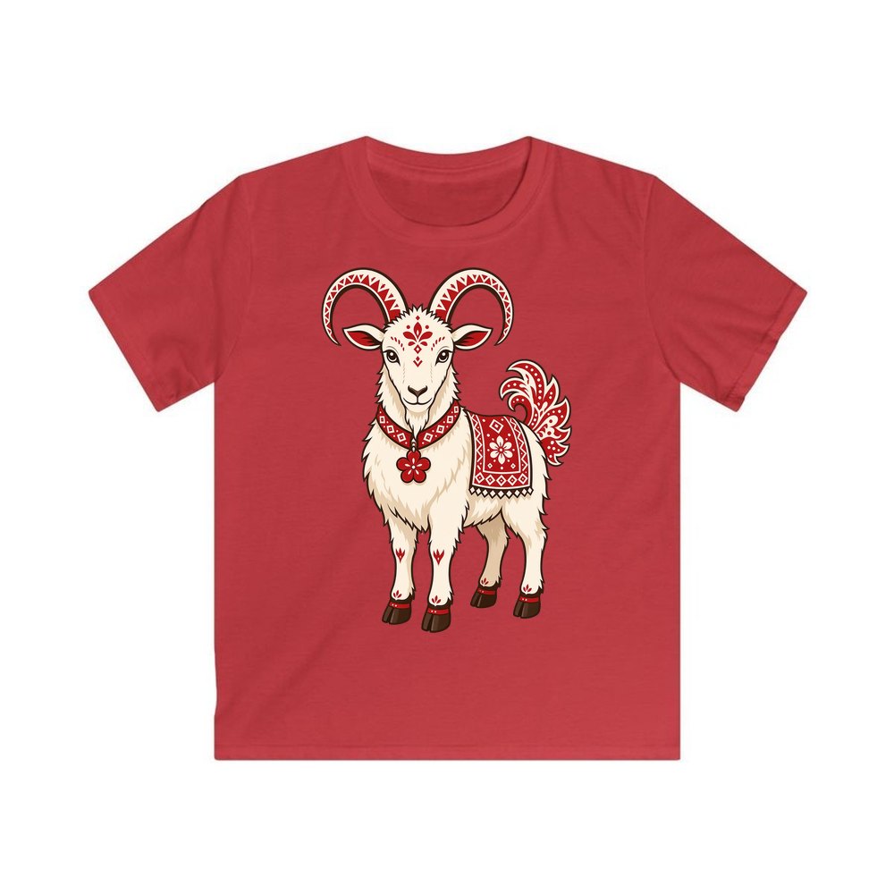 Nordic Folk Christmas Goat personalised kids Christmas tee in red