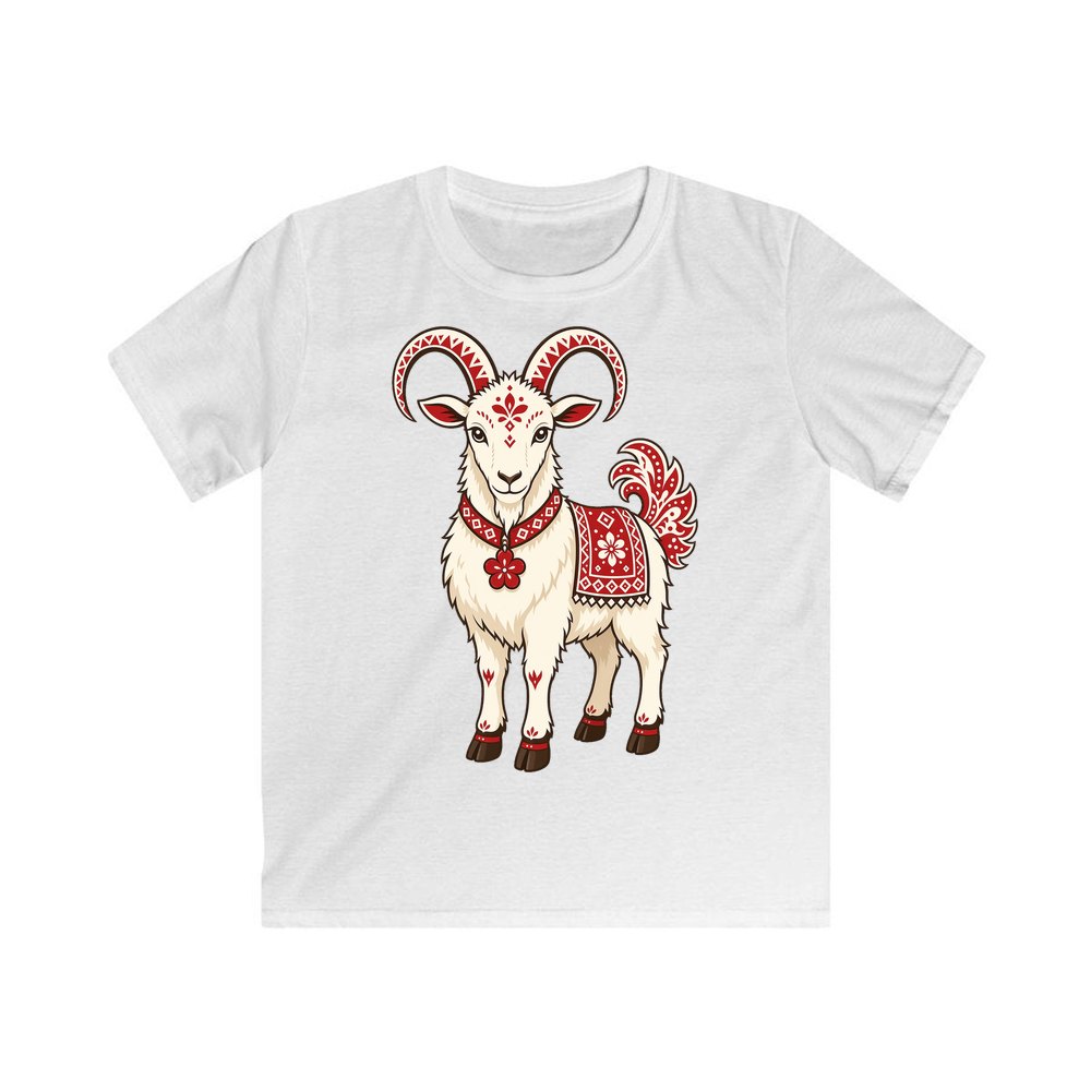Nordic Folk Christmas Goat personalised kids Christmas tee in white