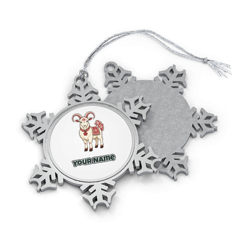 Nordic Folk Christmas Goat Personalised Pewter Christmas Ornament