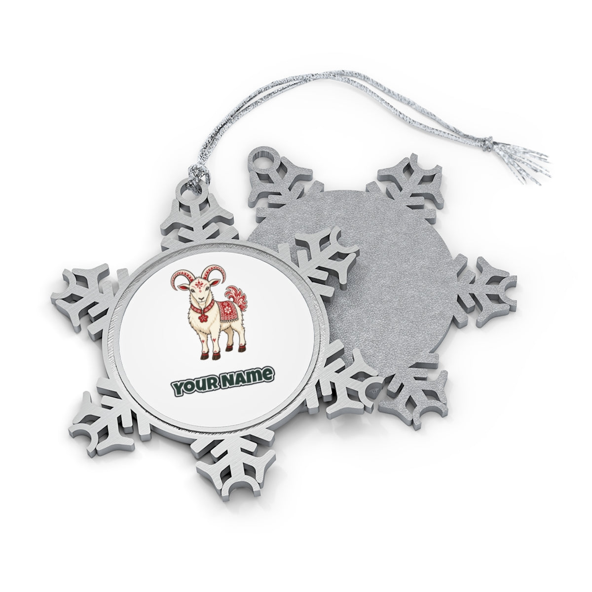 Nordic Folk Christmas Goat Personalised Pewter Christmas Ornament