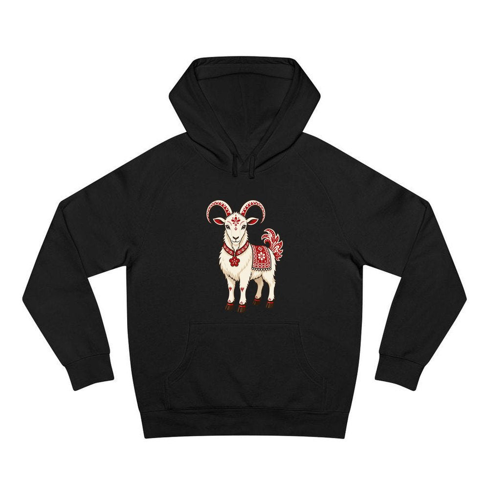 Nordic Folk Christmas Goat personalised Christmas hoodie in black