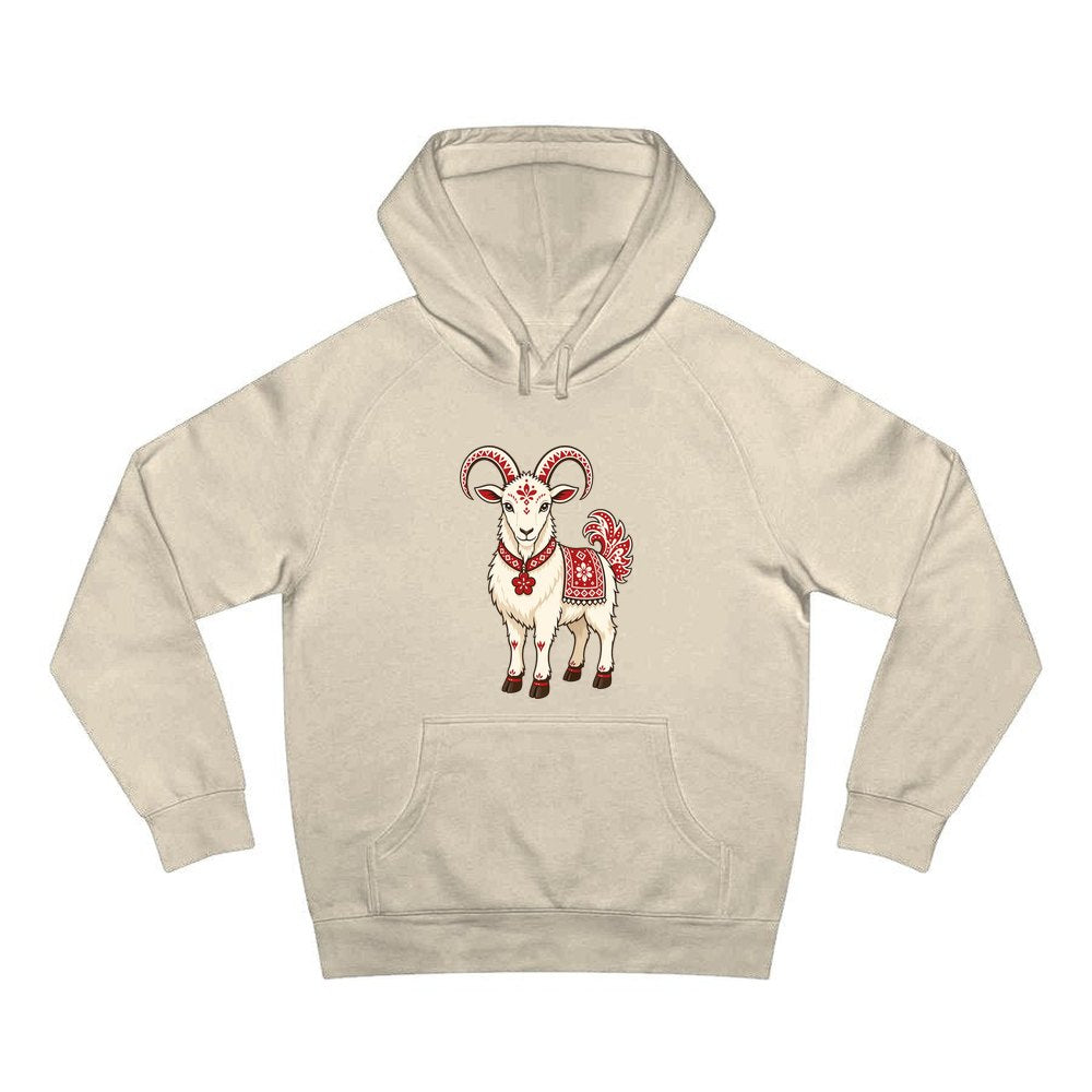 Nordic Folk Christmas Goat personalised Christmas hoodie in sand