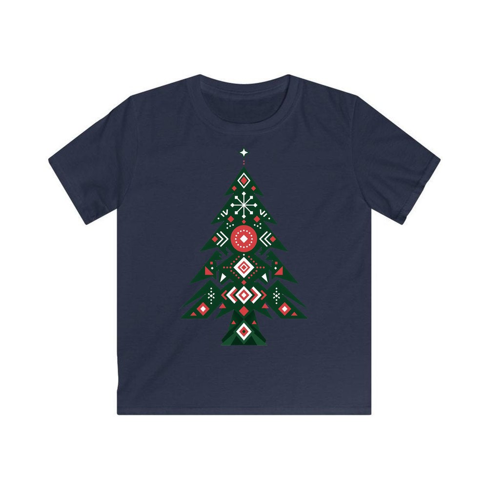 Nordic Folk Evergreen personalised kids Christmas tee in navy