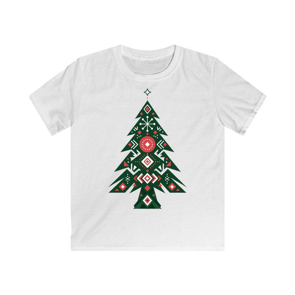 Nordic Folk Evergreen personalised kids Christmas tee in white